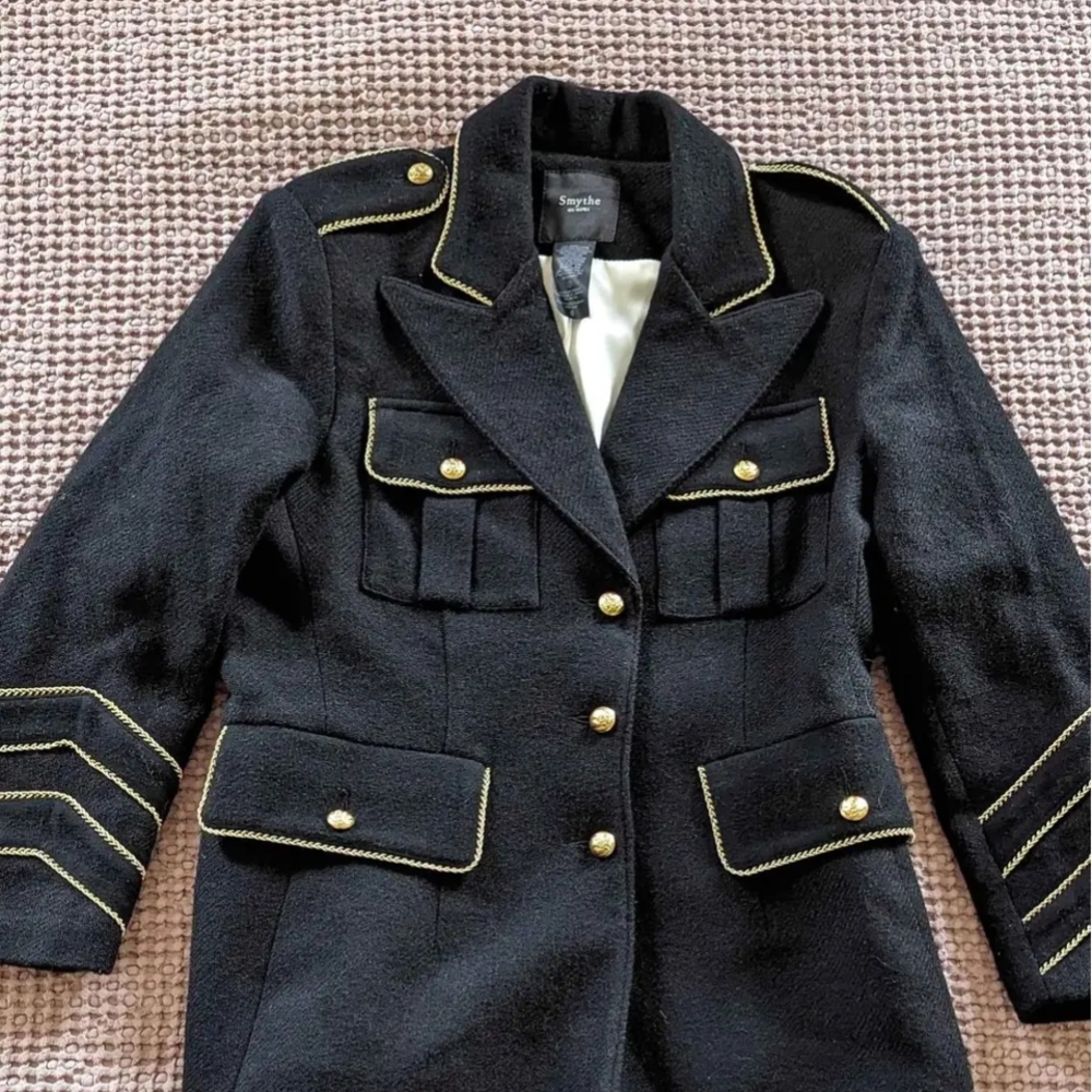 Black Military Style Jacket with Gold Accents